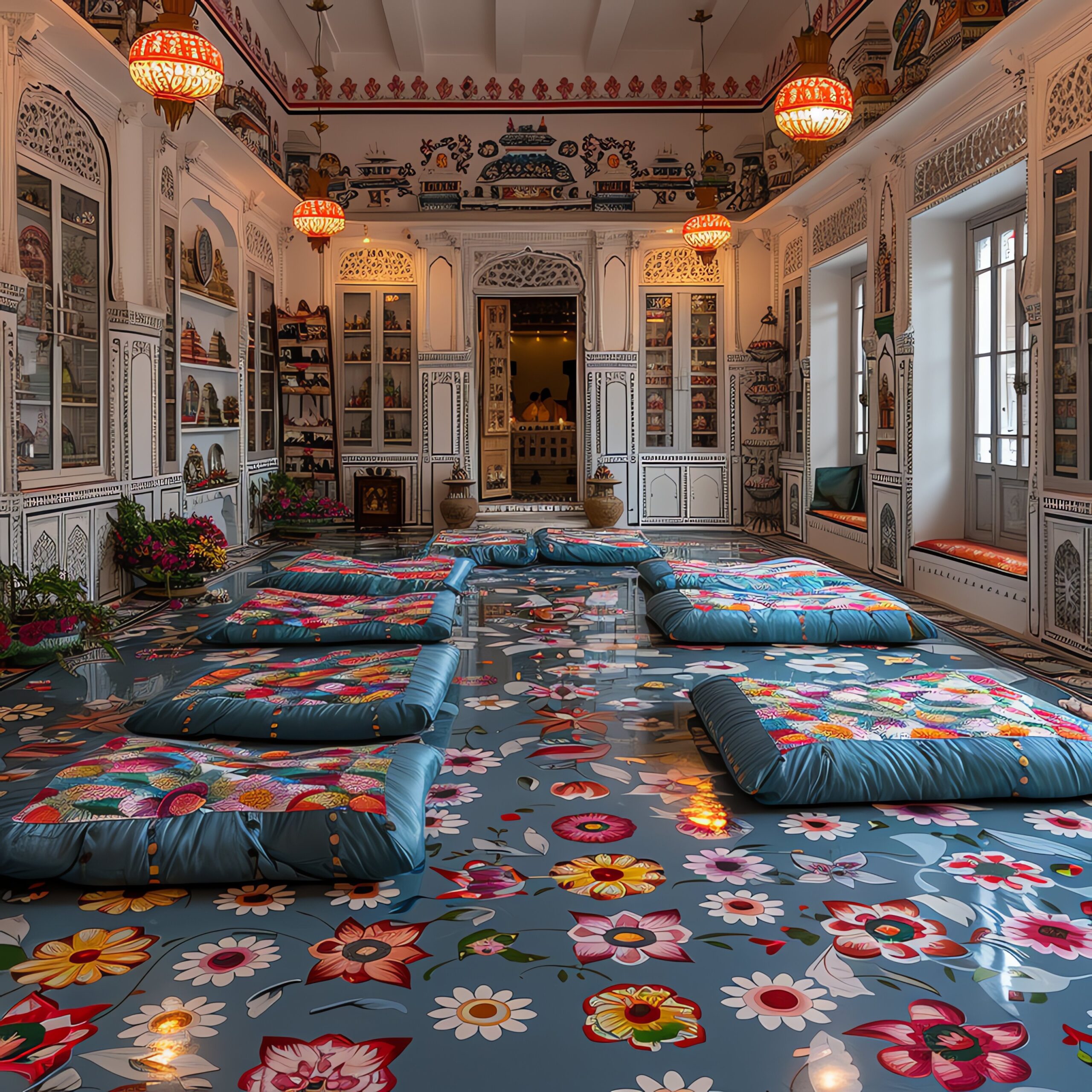 room-with-many-pillows-wallpaper-with-flower-pattern-floor