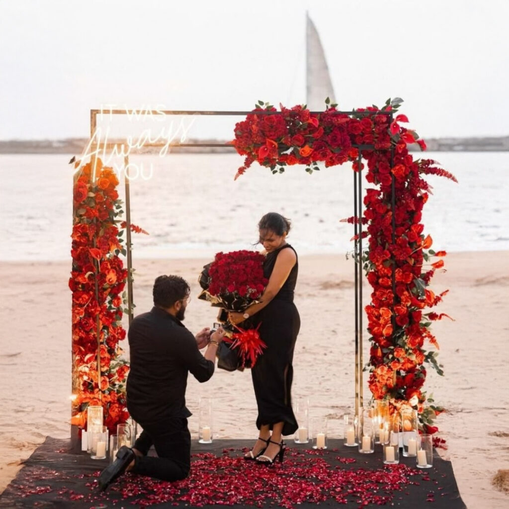 Warm neon "It was always you " proposal decor