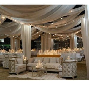 Ceiling drapes with bulb bunting